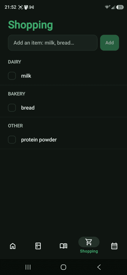 Shopping list grouped by category